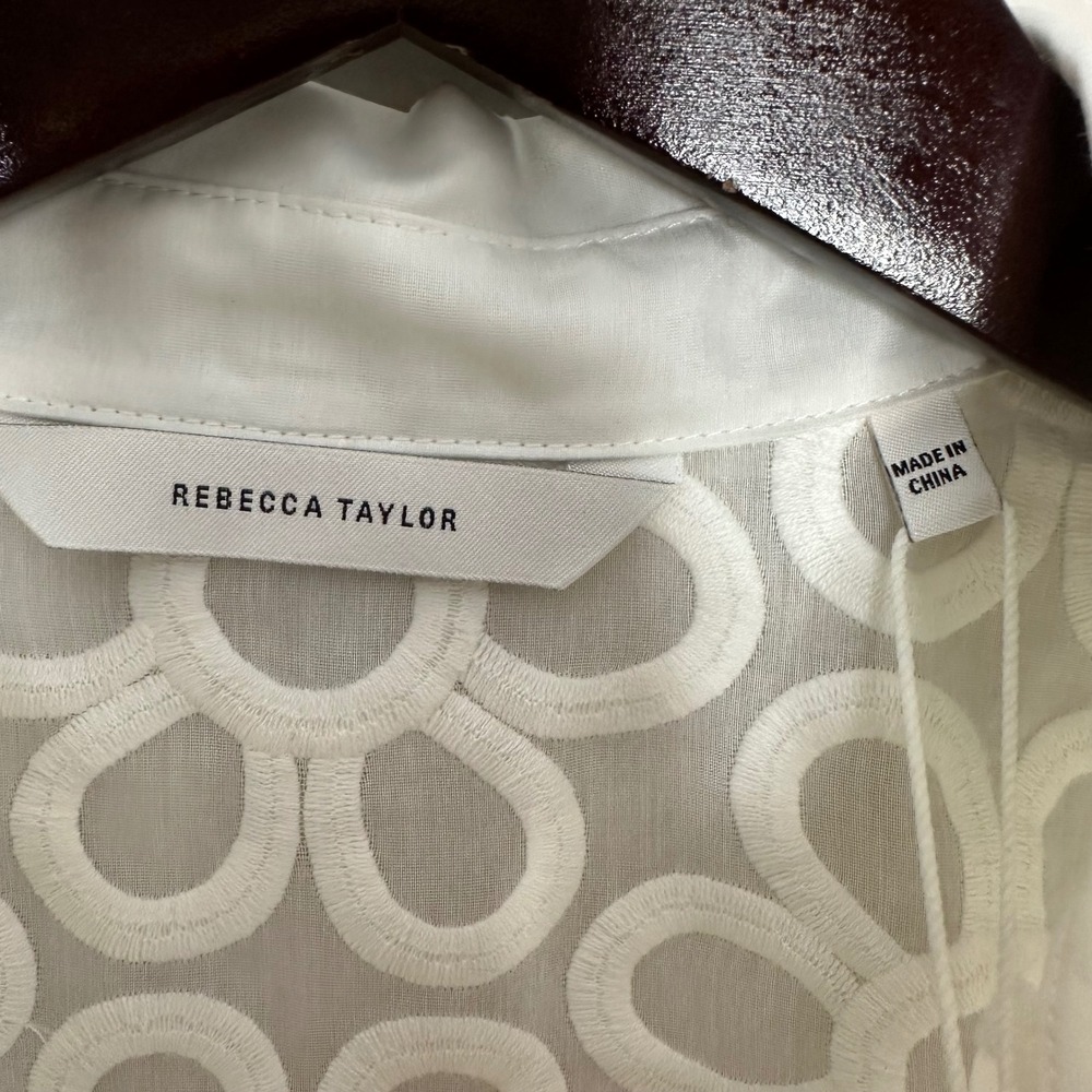 Rebecca Taylor Women's White Floral Embroidered Button Down Shirt Top Size L NWT - Picture 4 of 10